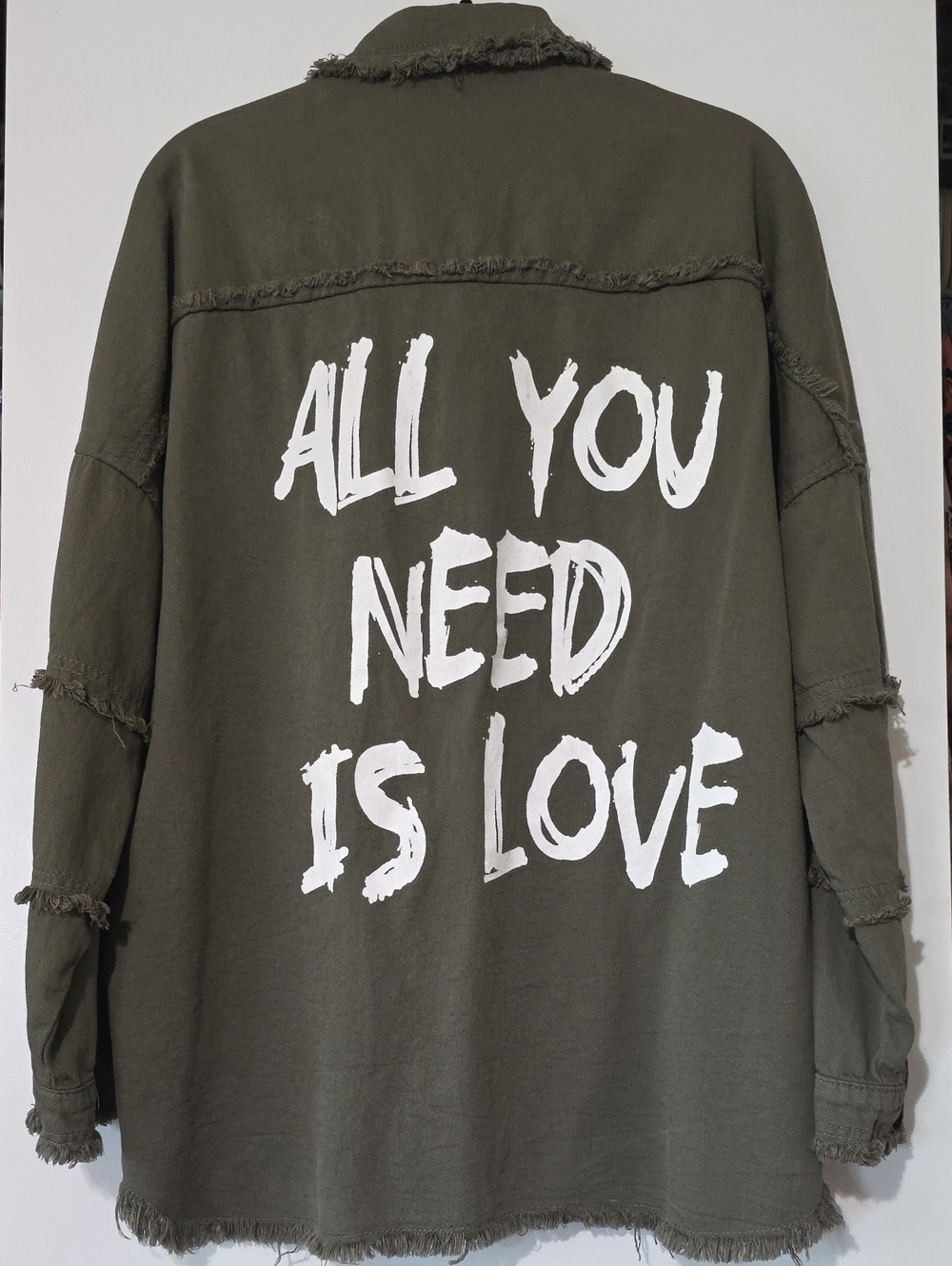 Elan Dawn Olive Green Frayed-Trim Utility Jacket